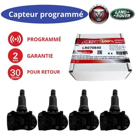 Pacchetto di 4 sensori TPMS preprogrammati 433 MHz per Land Rover e Jaguar – valvola nera