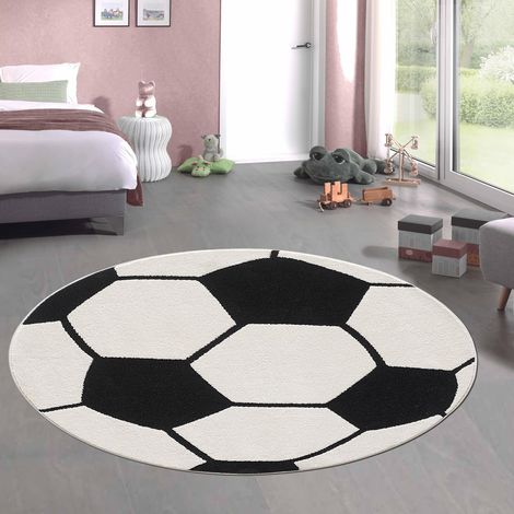 Runder Kinderfußballteppich – 1 Stück – Schwarz-Weiß – 3D-Effekt – Spielzimmer – 80 cm (1/5)