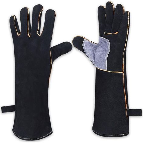 Gants résistants au feu et à la Chaleur extrêmes, Cuir avec Coutures en Kevlar, Parfaits pour cheminée, poêle, Four, Grill, soudage, Barbecue, mig, Support à marmite, Traitement des Animaux OUYLAF (1/5)