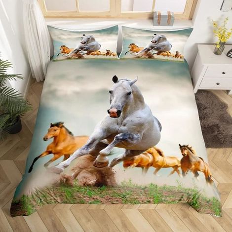 Housse de couette - Cheval - 140x200 cm - Microfibre 90 gsm - Impression numérique 3D - 2 taies 65x65 cm (1/4)
