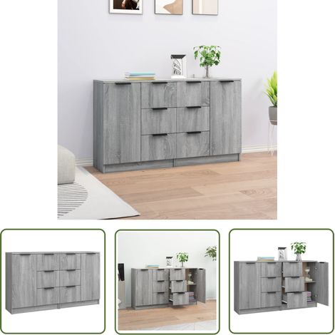 The Living Store Sideboards 2 Stk. Grau Sonoma 60x30x70 cm Holzwerkstoff - Schreibtisch Sideboard - Wohnzimmermöbel - Grau Sideboard - Holzschrank - Regal (1/5)