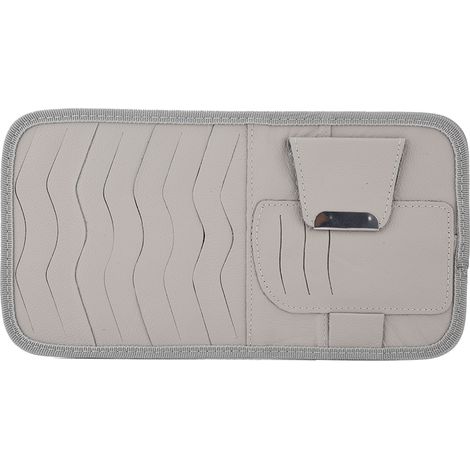 Protection solaire voiture en similicuir avec rangement CD et pochettes organisatrices, couleur gris