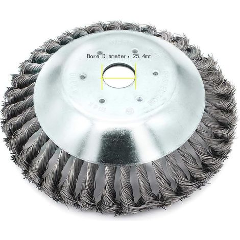 Brosse de désherbage avec connecteur, brosse de désherbage rotative de 8 pouces, brosse conique en fil tressé à disque torsadé, diamètre de 200 mm, ouverture de 25,4 mm (8 pouces). (1/3)