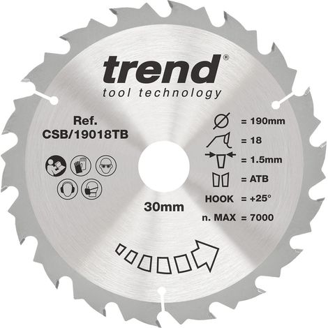 Lame scie circulaire sans fil 190 mm, 18 dents TCT, alésage 30 mm (1/5)
