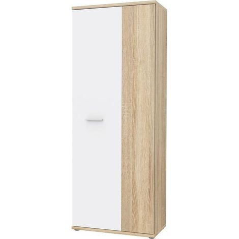 Armoire a chaussures MISCA - Décor chene sonoma et blanc mat - L69 x P35 x H179cm (1/9)