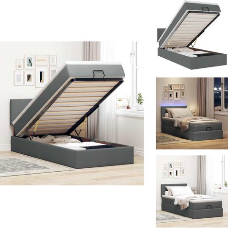 Lit ottoman avec matelas et LED gris foncé 90x200 cm tissu - Lit Ottoman - Lits Ottoman - Lit - Lit Avec Rangement (1/5)