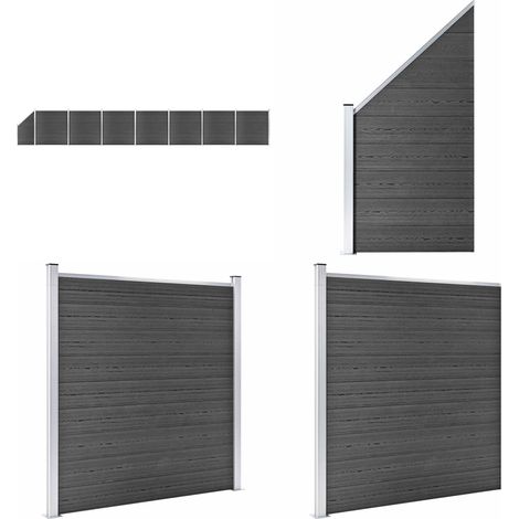 Zaunelement Set WPC 1311x(105-186) cm Schwarz - Gartenzäune - Holzzäune - Kunststoffzäune - WPC-Zäune - Zaunsystem - Home & Living