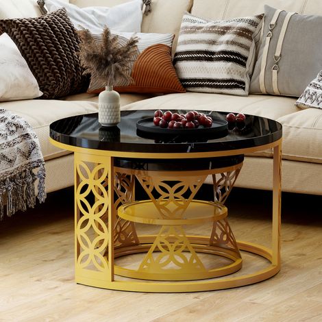 Set di 2 Tavolini da Caffè con Design a Contrasto Nero e Oro, Resistenti al Calore e Facili da Pulire (1/5)