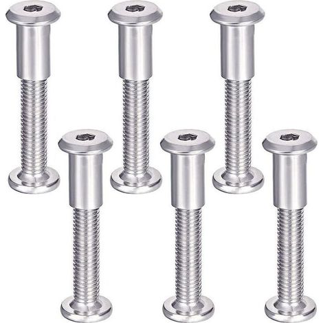 Vis de Raccordement pour Meubles 6Pcs Vis Assemblage Meuble avec Boulon M6 Vis de Connexion en 304 Acier Inoxydable Reliure à Vis pour Fixation de Porte, Lit, Meuble M6 x 35mm (1/4)