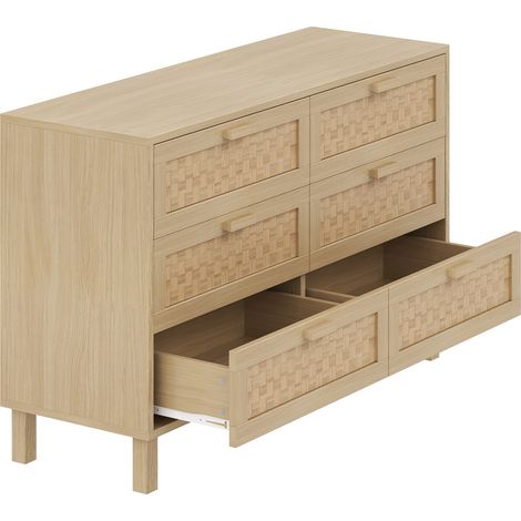 ELVMI Commode avec 6 Tiroirs en Panneaux de Particules, Façades Effet Rotin, pour Salon Chambre 120 × 40 × 75 cm (1/4)