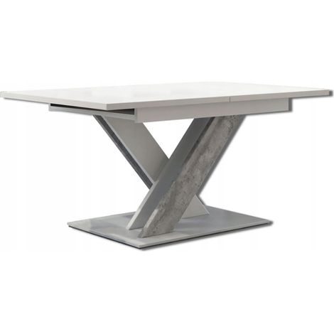 Dusine – Table extensible rectangulaire 140-180 cm – Mélaminé blanc et béton – Rangement intégré pour rallonge – Hauteur 75 cm (1/4)