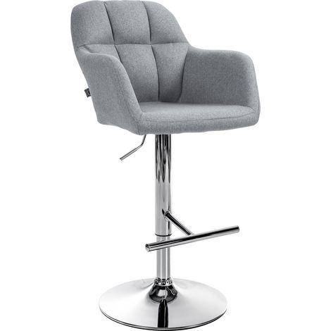 Sgabello da bar/seggiolone x1 con funzione girevole a 360° tessuto grigio con cuciture decorative base in metallo cromato 100005275