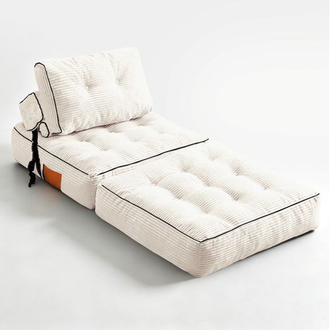 Sofá cama plegable de suelo en pana blanca, sillón convertible multifunción HOMVRA (1/5)