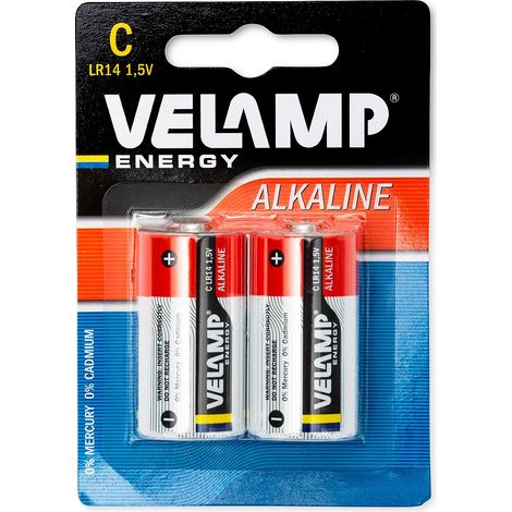 Velamp LR14-2BP 2 Batterie LR14 Alcalina Batteria Mezza Torcia Rosso Set di 2 Pezzi (1/4)