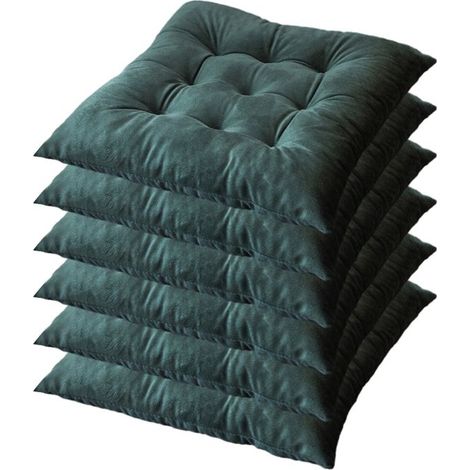 Lot de 6 Coussins de Chaise 40 x 40 x 4.5 cm, Coussin Chaise Exterieur Coussin de Jardin Idéal, Galette Chaise Polyester,Vert foncé (1/5)