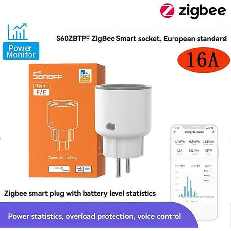 La prise intelligente Zigbee S60ZB 16A est dotée d'un système de surveillance de la consommation d'énergie, d'un interrupteur intelligent sans fil, d'une compatibilité avec Google Home et Alexa, et d' (1/4)