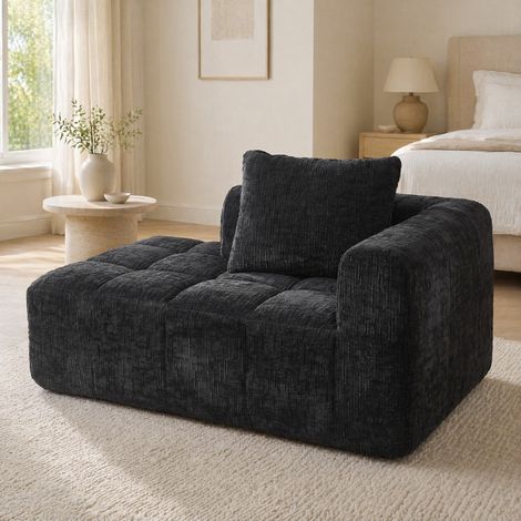 Sofá chaise longue 158 x 90 x 60 cm, negro, sin montaje HAVRYA (1/5)