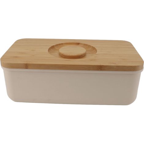 Beurrier à couvercle en bois, grande capacité, boîte de conservation moderne pour pain, fraîcheur garantie, comptoir de cuisine, beige (1/5)