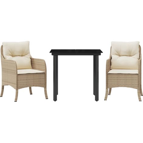 Maison Exclusive - Set comedor de jardín 3 pzas con cojines ratán (1/5)