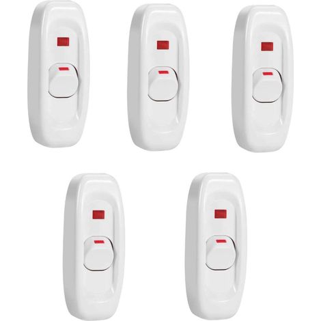 Interrupteur d'éclairage de ligne, 5 Pcs AC 250V 10A Compact en Interrupteur à Bascule Interrupteur à Bascule Led Cordon Lumière Contrôle Solder Lug Bouton(blanc) (1/5)