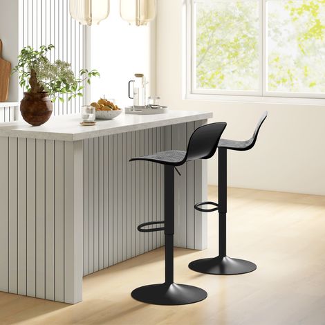 2er-Set drehbare Küchenbarhocker mit Rückenlehne und Höhenverstellung, Tragkraft 120 kg, für Bar/Wohnzimmer, Schwarz