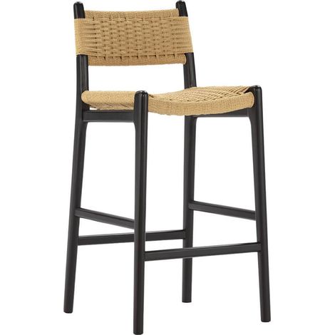 Tabouret haut en bois et corde naturelle - noir et naturel (1/5)