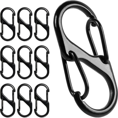 S-förmiger Karabiner – 10er-Pack – Zinklegierung – Doppelfeder 32 mm – Camping, Wandern, Angeln – Kompakt, Schwarz (1/5)