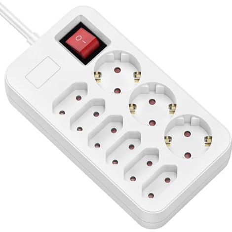 Regleta de enchufes ROLINE de 9 Tomas con Interruptor, Cable de 3 m - 3X contactos de protección + 6X Tomas Euro, 230V / 10A, Tomas giradas 45°, Bloqueo de Seguridad para niños, Interruptor Iluminado