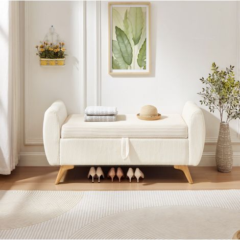 Sitzbank 145/51/57 cm in Beige mit Stauraum, Cordbezug und Klappfunktion (1/5)