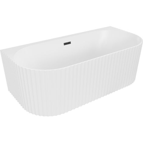 Mexen Sella vasca da bagno freestanding a parete rigata 170 x 80 cm, bianco opaco, troppopieno nero - 52711708001-70 (1/3)
