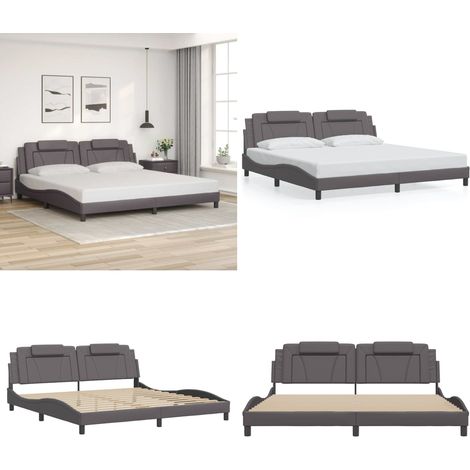 Cadre de lit Viana sans matelas gris 200x200 cm similicuir - Cadre de lit gris - Matelas 200x200 cm (1/5)