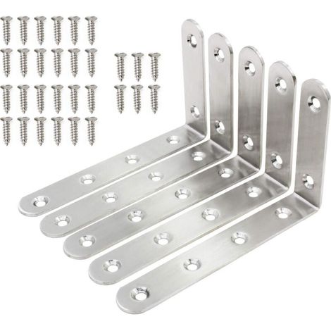 5PCS 12575mm Stainless Steel Round Edge Bracket Right Angle Corner Brace Fastener 6 Holes with 30PCS Screws (1/5)