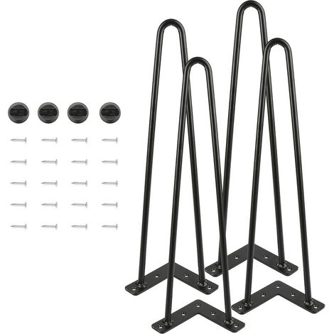 4 Pieds de table, Tiges doubles, Fer robuste, Peinture noire mate, Pour salon salle à manger (1/5)