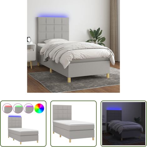 vidaXL LED-Leiste - Boxspringbett mit Matratze & LED Hellgrau 80x200 cm Stoff (1/5)