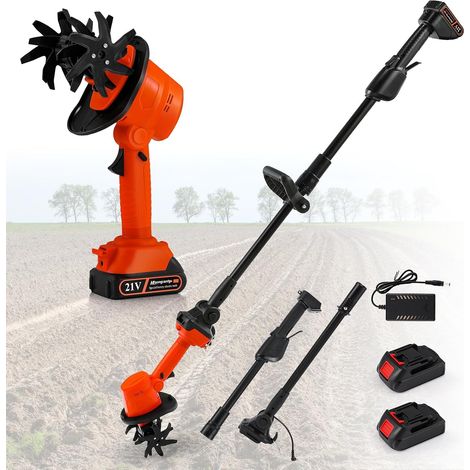 Motobineuse-Sarcleuse 2-en-1 sans Fil 21V, 2×1500 mAh Design Main/Perche avec 4 Lames en Acier, Trempé Moteur à 235 tr/min, Double Batterie à 60mins, pour les Travaux de Terrain (1/5)