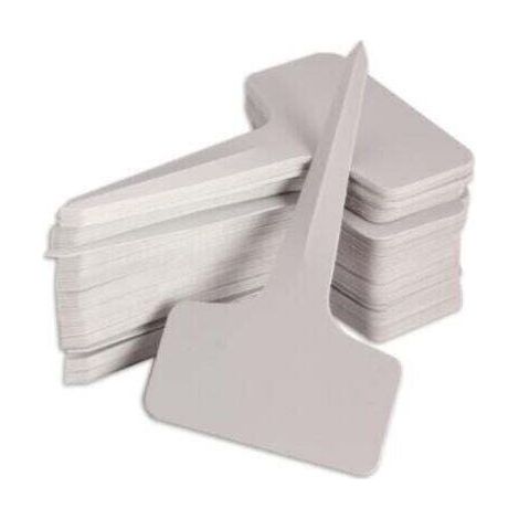 100 Stück 6 x 10 cm weiße Kunststoff-Pflanzenetiketten in T-Form, Gartenetiketten für Baumschulen