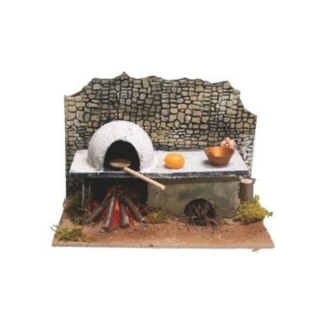 HORNO CON LUZ DE FUEGO BASE DE MADERA 14X24X16CM.