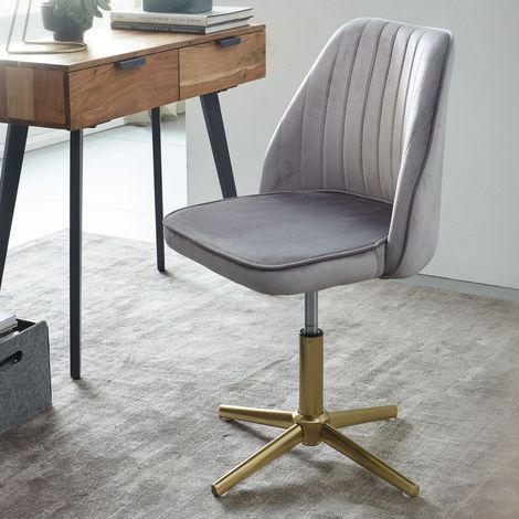 Chaise de bureau 60x60x80/100 cm en velours gris et métal doré (1/5)