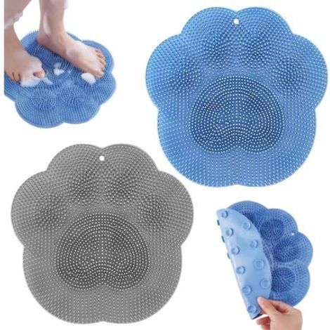 2 Pièces Tapis De Bain en Silicone, 28 × 28cm Brosse Pieds Douche, Tapis De Massage AntidéRapant en Silicone avec Ventouses Antidérapantes pour Masser Pieds, Exfoliant, Masse Votre Dos,Bleu + Gris (1/5)