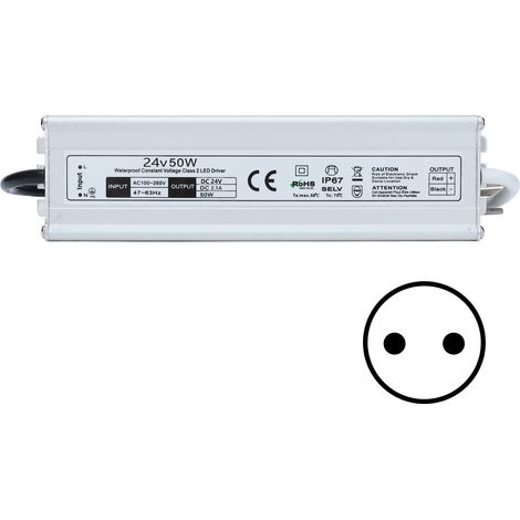 Alimentation LED étanche IP67 50W 24V AC100-265V avec prise UE, transformateur pour rubans LED