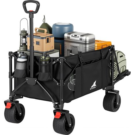 WOLTU  Carrello Pieghevole 205 L, Carrello da Campeggio, Ripiano Posteriore Ribaltabile, Versatile, Nero / 130kg