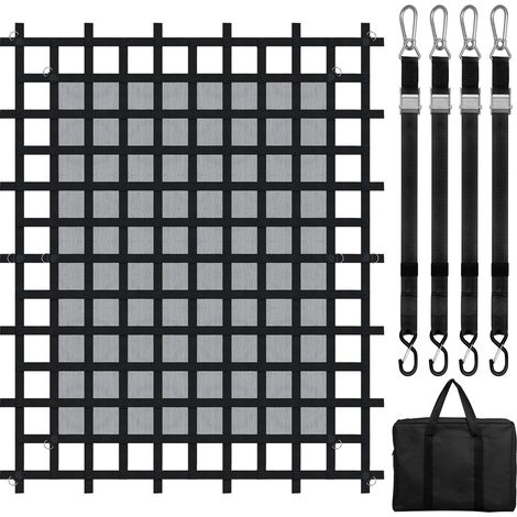 Filet de chargement, 244x206 cm, filet à bagages robuste pour camion, 680 kg, 4 sangles réglables avec mousquetons et crochets en S, résistant à l'usure, aux intempéries, pour Jeep, SUV, bateau (1/5)