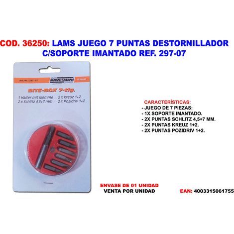 lams juego 7 puntas destornillador c-soporte imantado 297-07