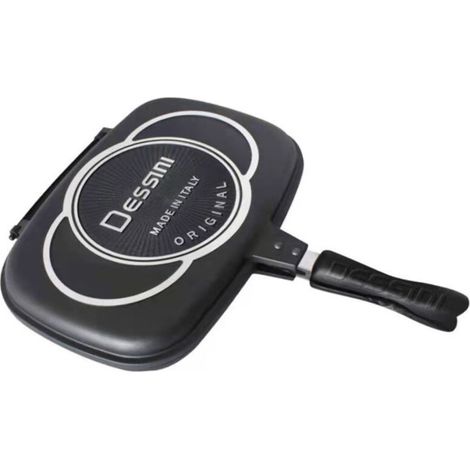 Poêle double face Dessini 32cm – Grille barbecue, poignée anti-brûlure, portable (1/5)