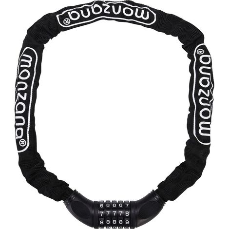 Monzana – Chaîne antivol vélo à code 5 chiffres – Cadenas à combinaison – Acier trempé 6 mm – Longueur 90/120 cm – Résistant à la corrosion