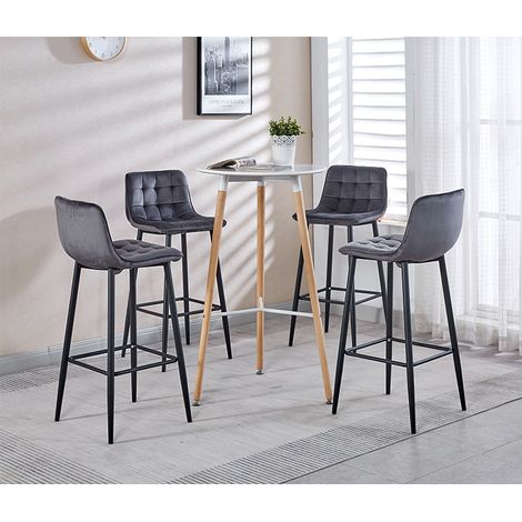 Hobag – Lot de 4 tabourets de bar en velours gris foncé – Hauteur d'assise 70cm – Pieds en métal – Design moderne pour séjour