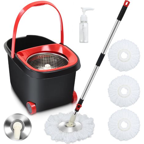 SWANEW Mop per pavimenti Turbo Wiper Mop Set con cuscinetti in microfibra da 3 pezzi e pulizia del pavimento lavabile con secchio facile (1/5)