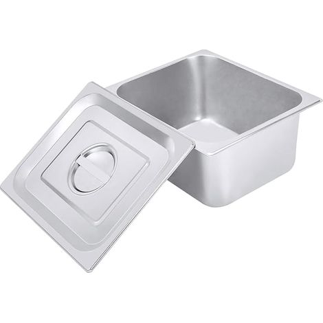 Lot de 4 Bac Alimentaire GN 1/2 en Inox 7 L, 32,5 × 26,5 × 15 cm, Plat Gastronome Profond avec Couvercle, pour Buffet, Restaurant, Cantine (1/5)