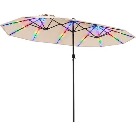 15ft Double-Sided Patio Umbrella with Solar LED Lights (1/5)