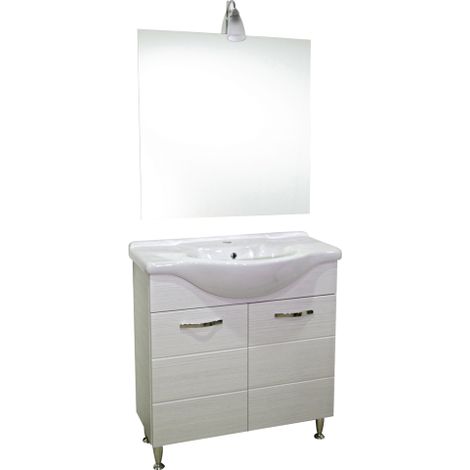Mobile bagno antonella con lavabo specchio e illuminazione bianco frassinato - Salone (1/3)